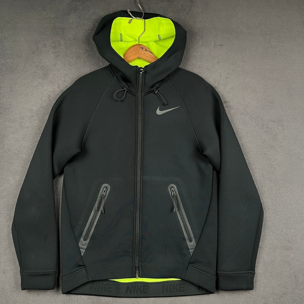 Nike Therma Sphere Max Hoodie Mens Small Black Volt Green Dri-FIT Tech Fleece